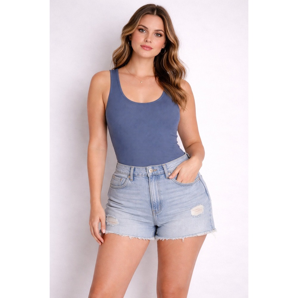 A New‎ Day Womens Ribbed Scoop Neck Tank Bodysuit Blue XXL New